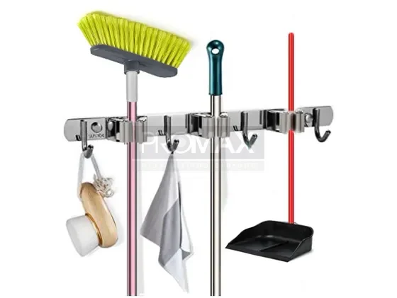 מחזיק מטאטא מנירוסטה* 1 תפסן + 2 ווי נירוסטה בבליסטר PROMAX 7