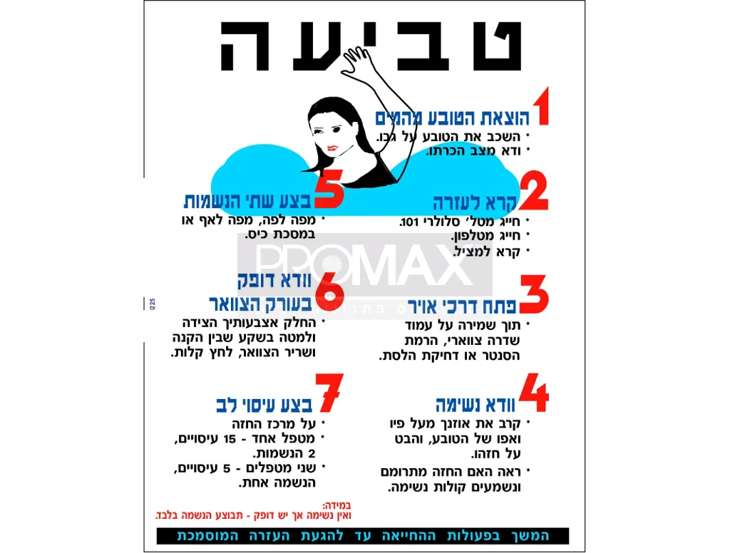 שלט לבריכה הוראות במקרה טביעה גודל 100x80 מספר 225 3