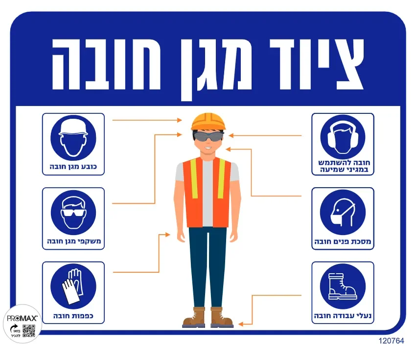 שלט גודל 30*30 ציוד מגן חובה מספר 764
