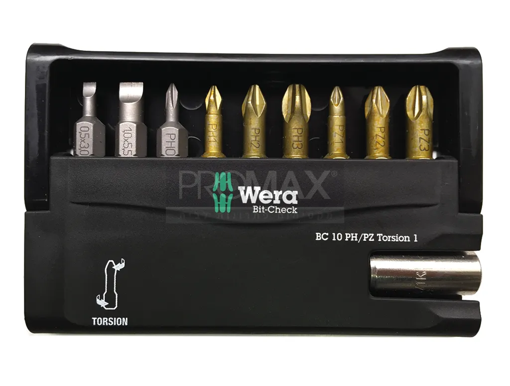 סט 9 ביטים (PH/ PZ /שטוח) ומוביל מגנטי Wera 3