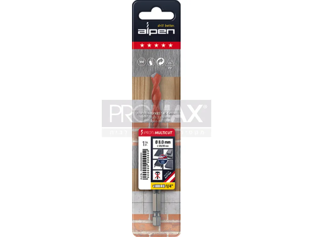 מקדח אונברסלי למברגה 4 מ"מ Multicut (קנה 1/4 משושה) ALPEN 3