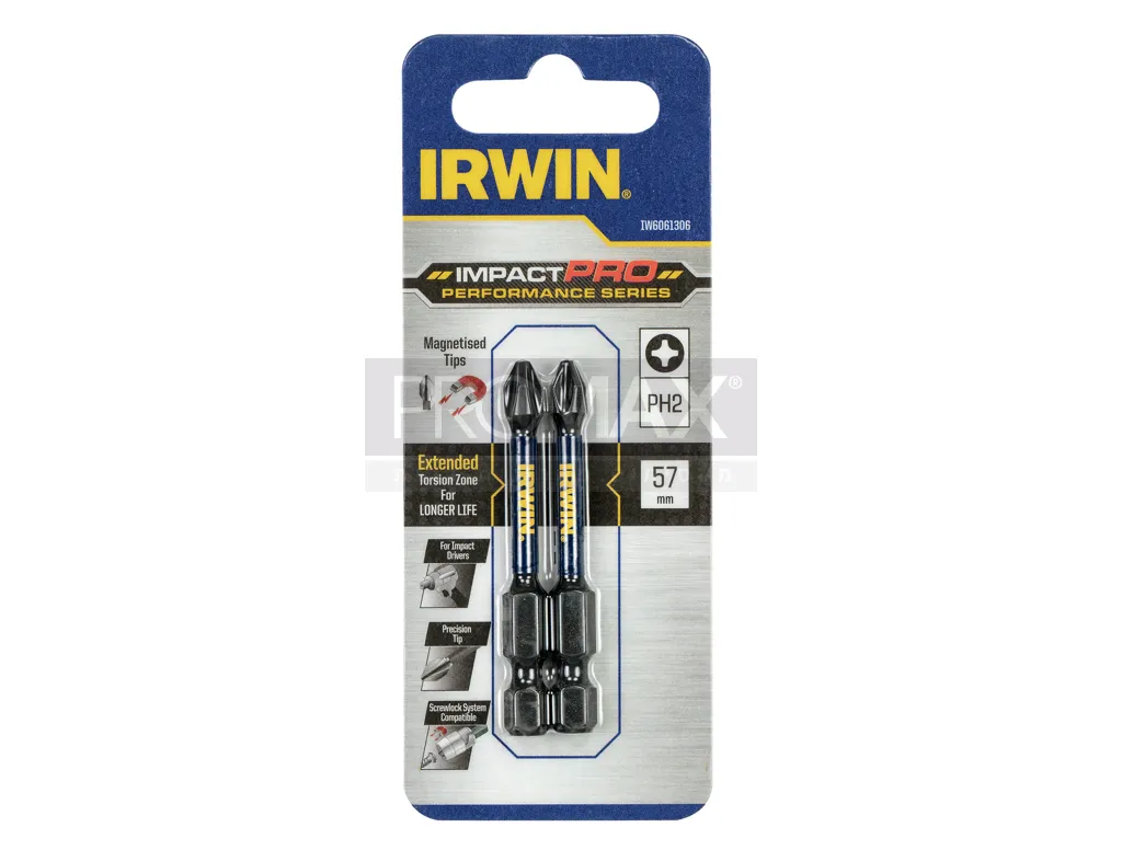 ביט פיליפס אורך 57 מ"מ PH 2*57 2 יח' בבליסטר IRWIN 3