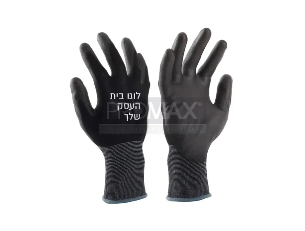 כפפות שחורות PU  עם הדפס לקוח מידה 9