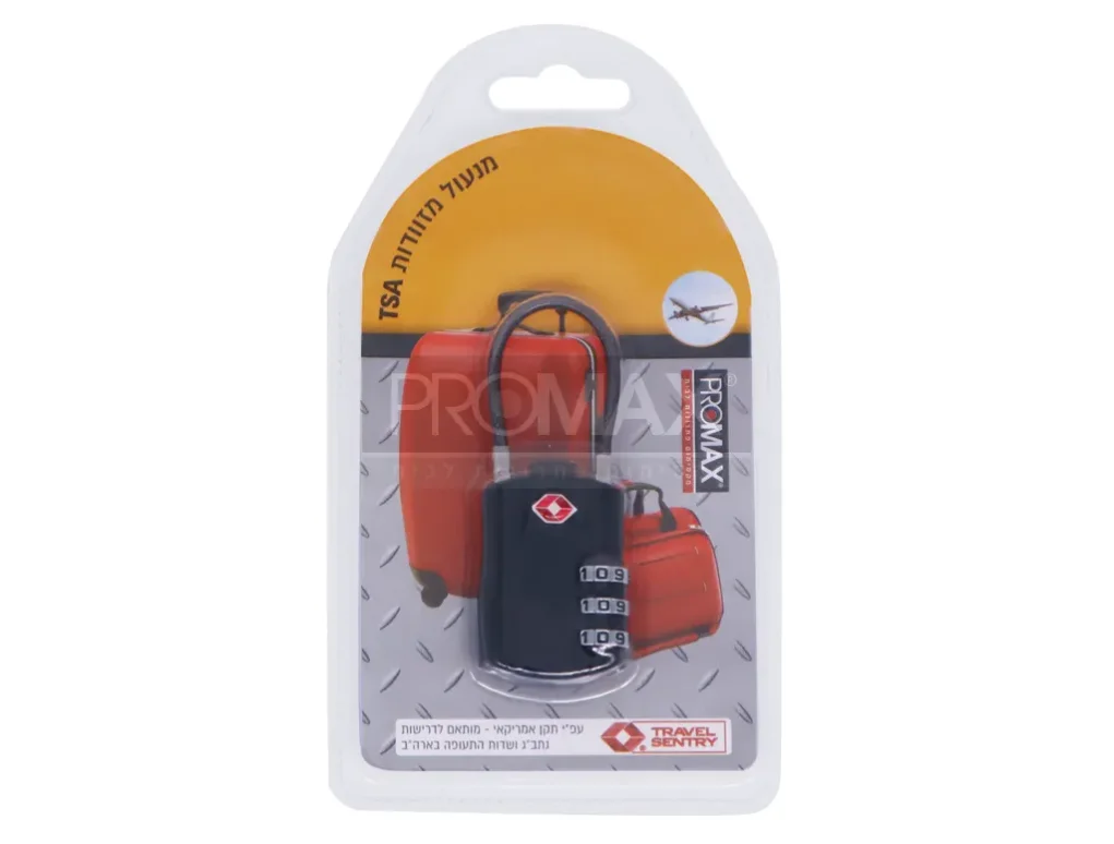 מנעול תלי מספרים TSA למזוודת נעילת כבל  בבליסטר PROMAX