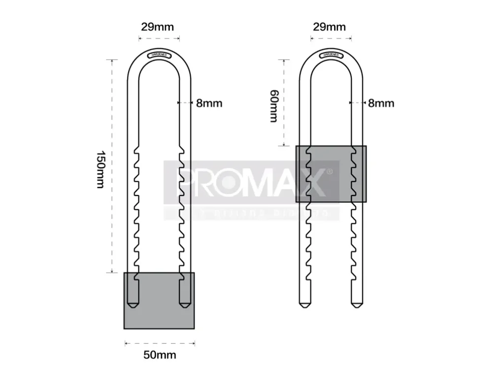 מנעול תלי 50 מ"מ מתכוונן בבליסטר PROMAX (גובה פנימי נטו 15 ס"מ )