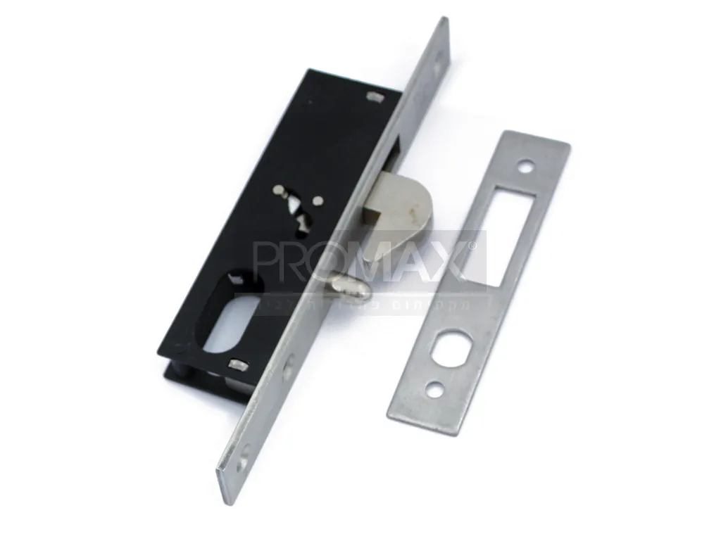 מנעול הזזה+צילינדר אובלי מרכז 25 מ"מ לשונית נופלתופין בחזית