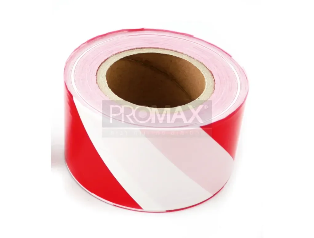 סרט אזהרה אדום לבן 50 מ"מ כ-200 מטר PROMAX