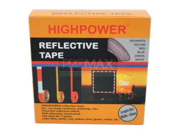 סרט אזהרה אדום לבן זוהר + דבק 50 מ"מ 50 מטר