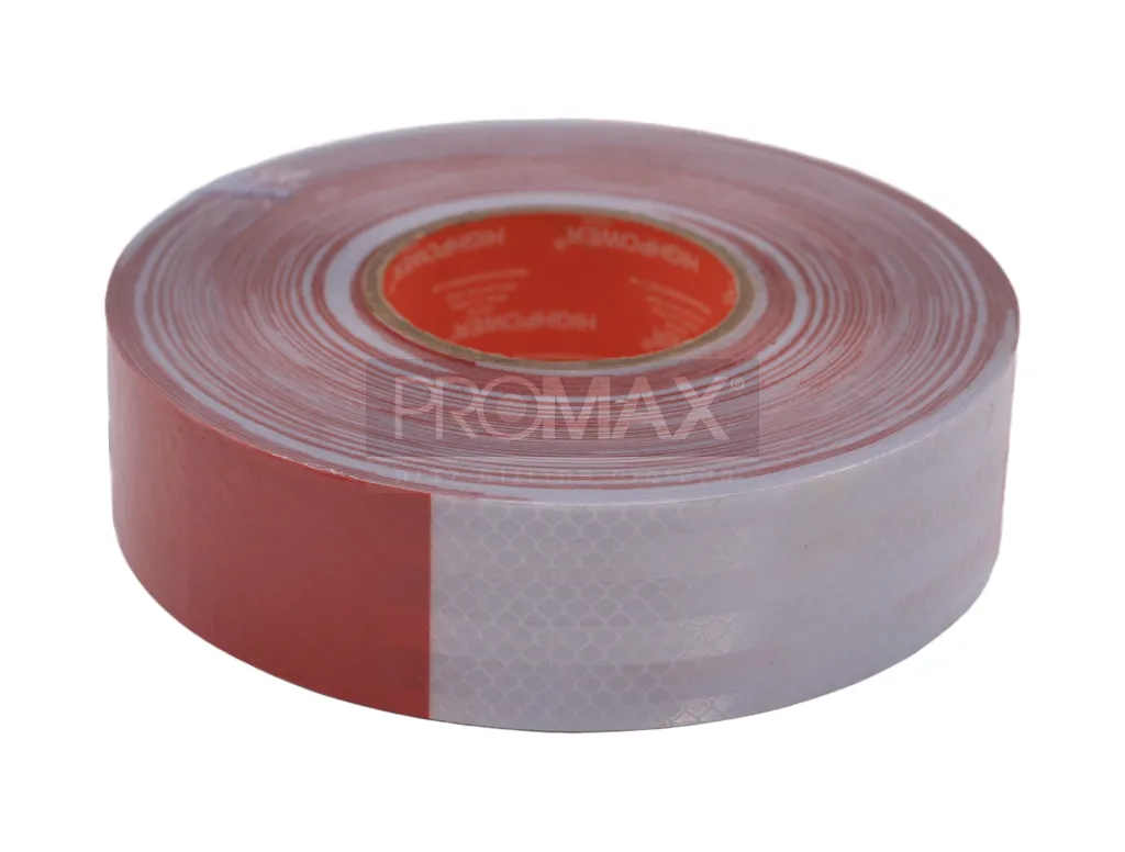 סרט אזהרה אדום לבן זוהר + דבק 50 מ"מ 50 מטר