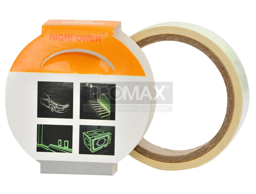 סרט פולט אור (חירום) + דבק רוחב 18 מ"מ אורך 5 מ'