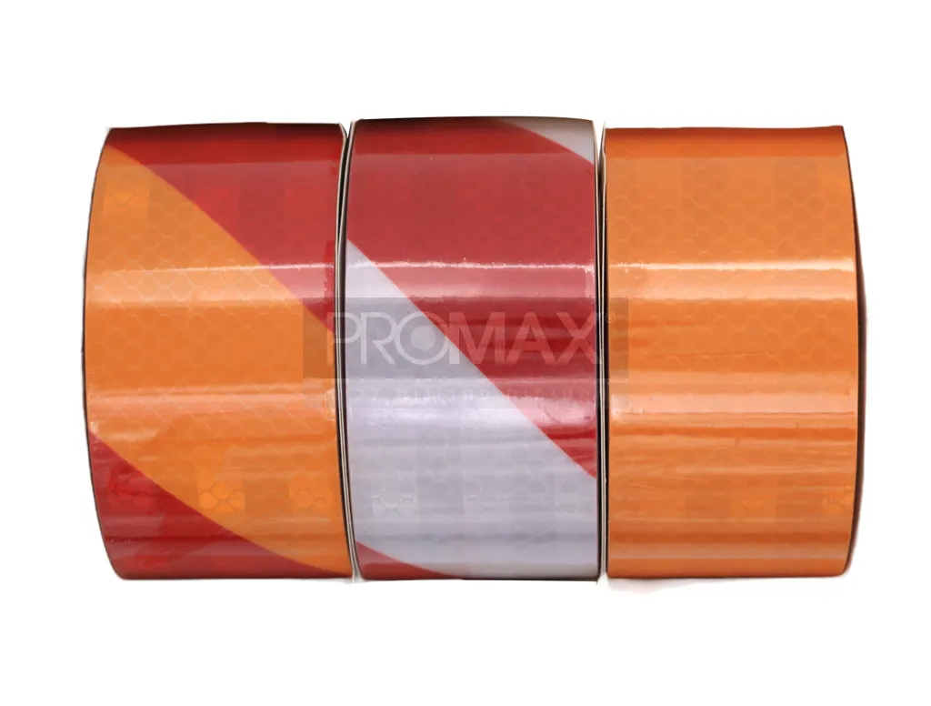 סרט אזהרה אדום לבן זוהר + דבק 50 מ"מ 5 מטר PROMAX