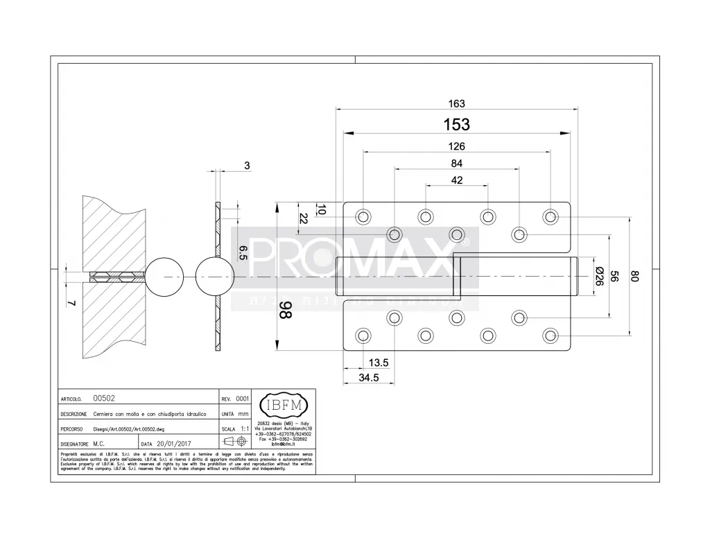 ציר ספר 6" קפיצי מיוחד לדלת (ימין) תוצרת איטליה I.B.F.M 5