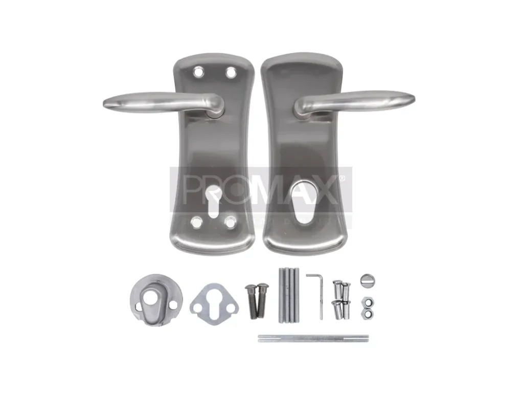 פלטות לדלת ביטחון (גיטרה) ניקל מט (ידית ברגים ורוזטה)