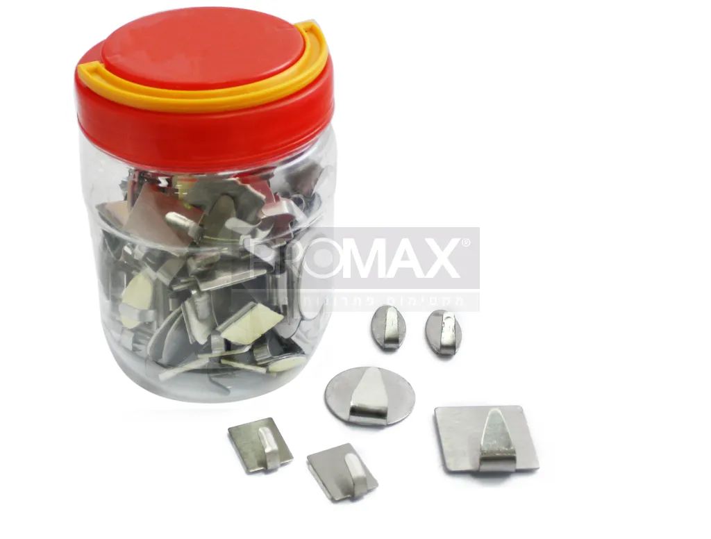 קולב הדבקה נירוסטה מעורב (בקופסת פלסטיק)